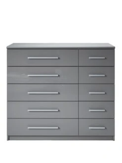 Very Home Prague Gloss 5 + 5 Wide Chest Of Drawers - FSC® Certified -FurniHaven Shop 369RQ SQ2 0000000563 GREY GLOSS SLf