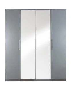 Very Home Prague Gloss 4 Door Mirrored Wardrobe - FSC® Certified -FurniHaven Shop 369RV SQ2 0000000563 GREY GLOSS SLf