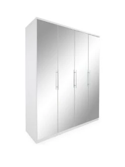 Very Home Prague 4-door Wardrobe With Mirrored Doors And Internal Chest Of 3 Drawers - FSC® Certified -FurniHaven Shop 3VHJX SQ3 0000000013 WHITE SLa