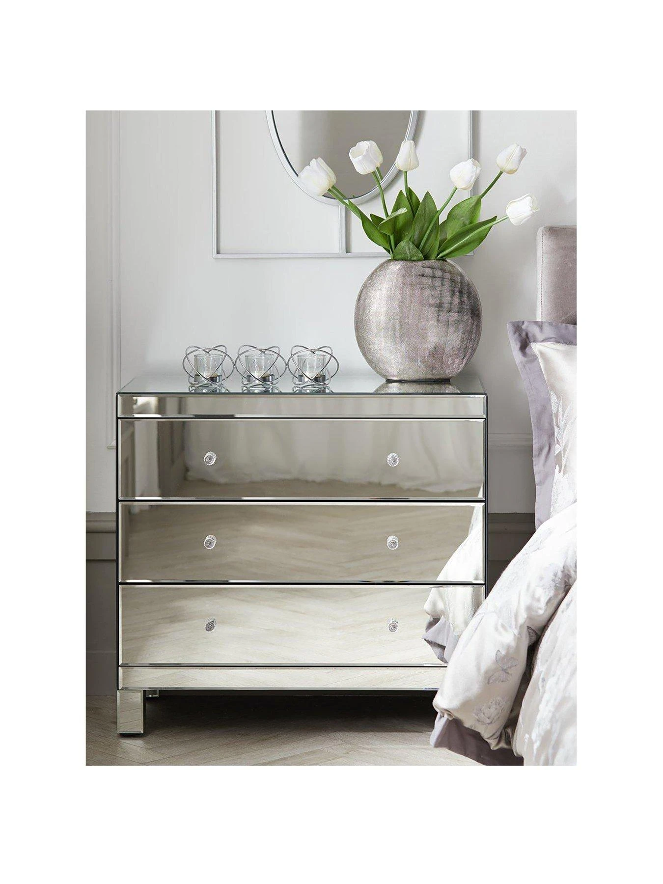 Very Home Parisian Ready Assembled Mirrored Wide 3 Drawer Chest 3 Very Home Parisian Ready Assembled Mirrored Wide 3 Drawer Chest