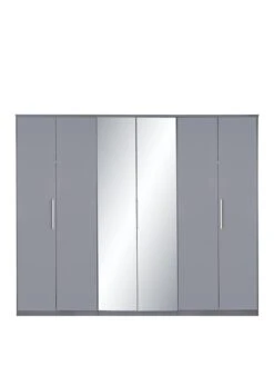 Very Home Prague Gloss 6 Door Mirrored Wardrobe - FSC® Certified -FurniHaven Shop KNHJF SQ2 0000000563 GREY GLOSS SLf