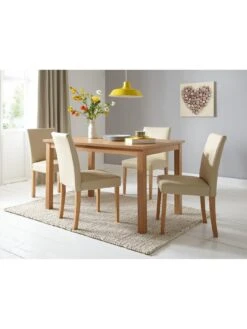 Very Home Home Essentials - Primo 120 Cm Dining Table + 4 Faux Leather Chairs -FurniHaven Shop KWTGE SQ2 0000000211 CREAM OAK RSr