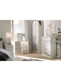 SWIFT Montreal Gloss 3-piece Ready Assembled Package – 2-Door Wardrobe, 3-Drawer Chest And Bedside Table -FurniHaven Shop LC7AE SQ2 0000000569 OAK WHITE GLOSS RSr