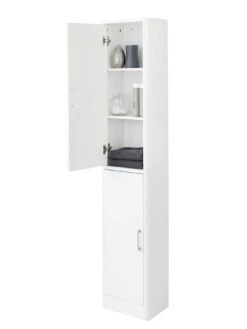 Lloyd Pascal Luna Hi-Gloss 2 Door Mirrored Bathroom Tallboy - White -FurniHaven Shop LJRTK SQ4 0000000013 WHITE SLd2