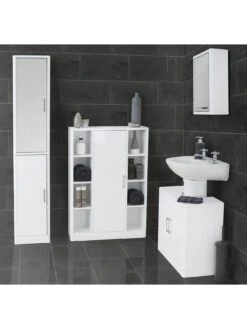 Lloyd Pascal Luna Hi-Gloss 2 Door Mirrored Bathroom Tallboy - White -FurniHaven Shop LJRTK SQ6 0000000013 WHITE SLd4