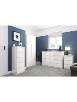 One Call Monaco Ready Assembled High Gloss 5 Drawer Tallboy -FurniHaven Shop LPHVR SQ2 0000000559 WHITE GLOSS RSr