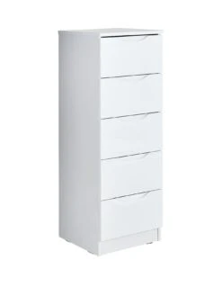 One Call Monaco Ready Assembled High Gloss 5 Drawer Tallboy -FurniHaven Shop LPHVR SQ3 0000000559 WHITE GLOSS SLa