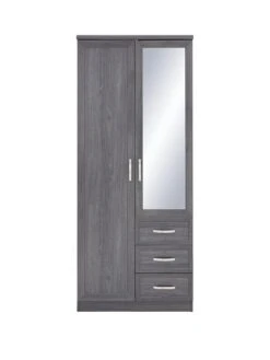 Very Home Camberley 2 Door, 3 Drawer Mirrored Wardrobe -FurniHaven Shop LPLLL SQ2 0000000558 DARK OAK SLf