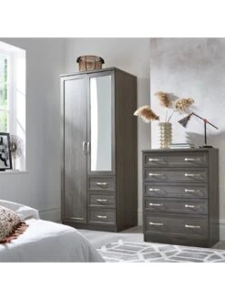Very Home Camberley 2 Door, 3 Drawer Mirrored Wardrobe -FurniHaven Shop LPLLL SQ6 0000000558 DARK OAK SLd2