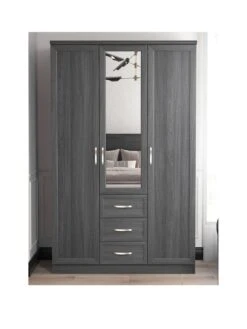 Very Home Camberley 3 Door, 3 Drawer Mirrored Wardrobe -FurniHaven Shop LPLM7 SQ2 0000000558 DARK OAK SLf
