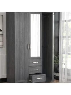 Very Home Camberley 3 Door, 3 Drawer Mirrored Wardrobe -FurniHaven Shop LPLM7 SQ4 0000000558 DARK OAK SLd