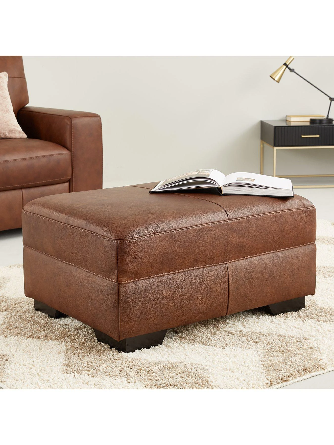 Very Home Hampshire Premium Leather Footstool - Image 2