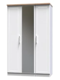 SWIFT Regent Part Assembled 3 Door Mirrored Wardrobe - FSC® Certified -FurniHaven Shop MDE7K SQ4 0000000010 WHITE OAK SLd