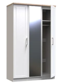 SWIFT Regent Part Assembled 3 Door Mirrored Wardrobe - FSC® Certified -FurniHaven Shop MDE7K SQ6 0000000010 WHITE OAK SLd2
