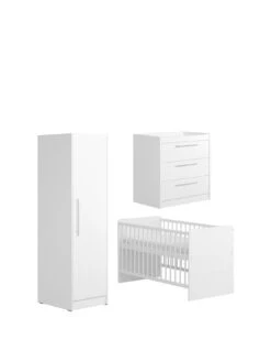Little Acorns Portofino Cot Bed, Dresser And Single Wardrobe - White