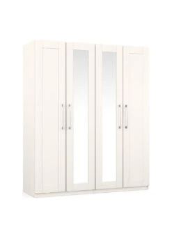 One Call Frodsham Part Assembled 4 Door Mirrored Wardrobe -FurniHaven Shop N34C4 SQ3 0000000013 WHITE SLa