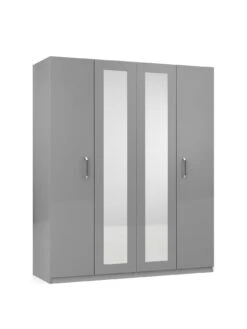 One Call Sanford Part Assembled 4 Door High Gloss Mirrored Wardrobe -FurniHaven Shop N34CC SQ3 0000013154 DARK GREY GLOSS SLa