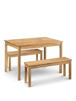 Julian Bowen Coxmoor 118 Cm Solid Oak Dining Table + 2 Benches -FurniHaven Shop N7XJ4 SQ2 0000000006 OAK SLf