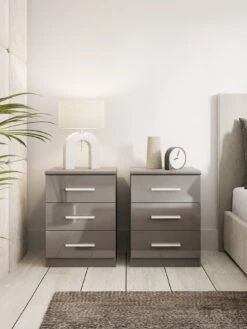 Very Home Prague Gloss 3 Drawer Bedside Chests (Set Of 2) - FSC® Certified