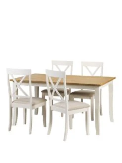 Julian Bowen Davenport 150cm Dining Table And 4 Chairs -FurniHaven Shop PG4RJ SQ2 0000000565 IVORY OAK SLf