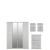 SWIFT Verve Part Assembled 4 Piece Package - 4 Door Mirrored Wardrobe, 5 Drawer Chest And 2 Bedside Chests - FSC® Certified -FurniHaven Shop PG69T SQ1 0000000005 GREY SLf