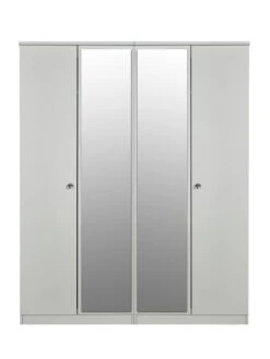 SWIFT Verve Part Assembled 4 Piece Package - 4 Door Mirrored Wardrobe, 5 Drawer Chest And 2 Bedside Chests - FSC® Certified -FurniHaven Shop PG69T SQ4 0000000005 GREY SLd