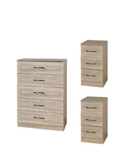 SWIFT Winchester Ready Assembled 3 Piece Package - 5 Drawer Chest And 2 Bedside Chests - FSC® Certified -FurniHaven Shop PG69V SQ3 0000000006 OAK SLa