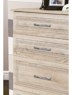 SWIFT Winchester Part Assembled 4 Piece Package - 3 Door Mirrored Wardrobe, Chest Of 5 Drawers And 2 Bedside Chests - FSC® Certified -FurniHaven Shop PG69X SQ4 0000000006 OAK SLd