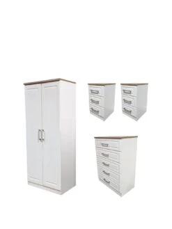 SWIFT Regent Ready Assembled 4 Piece Package - 2 Door Wardrobe, 5 Drawer Chest And 2 Bedside Chests - FSC® Certified -FurniHaven Shop PG6A9 SQ3 0000000010 WHITE OAK SLa