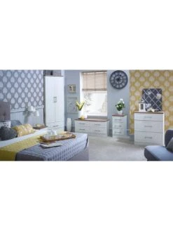 SWIFT Regent Part Assembled 4 Piece Package - 3 Door Mirrored Wardrobe, 5 Drawer Chest And 2 Bedside Chests - FSC® Certified -FurniHaven Shop PG6AA SQ2 0000000010 WHITE OAK RSr