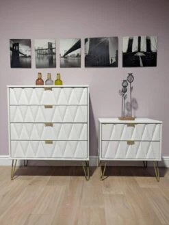 SWIFT Versailles Ready Assembled 3 Piece Package - 5 Drawer Chest And 2 Bedside Chests - FSC® Certified -FurniHaven Shop PG6AC SQ5 0000000013 WHITE SLd1