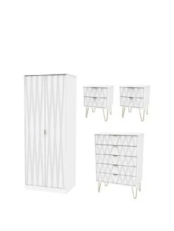 SWIFT Versailles Ready Assembled 4 Piece Package - 2 Door Wardrobe, 5 Drawer Chest And 2 Bedside Chests - FSC® Certified -FurniHaven Shop PG6AD SQ3 0000000013 WHITE SLa
