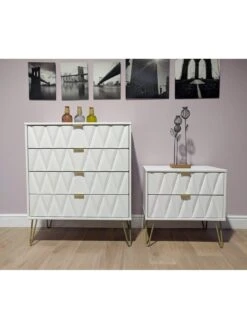SWIFT Versailles Ready Assembled 4 Piece Package - 2 Door Wardrobe, 5 Drawer Chest And 2 Bedside Chests - FSC® Certified -FurniHaven Shop PG6AD SQ5 0000000013 WHITE SLd1