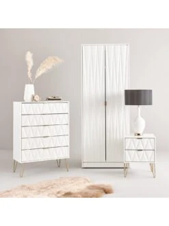 SWIFT Versailles Part Assembled 4 Piece Package - 4 Door Wardrobe, 5 Drawer Chest And 2 Bedside Chests - FSC® Certified -FurniHaven Shop PG6AE SQ2 0000000013 WHITE RSr