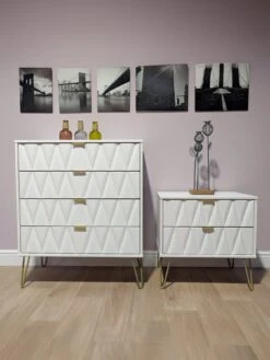 SWIFT Versailles Part Assembled 4 Piece Package - 4 Door Wardrobe, 5 Drawer Chest And 2 Bedside Chests - FSC® Certified -FurniHaven Shop PG6AE SQ5 0000000013 WHITE SLd1