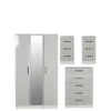 SWIFT Montreal Gloss Ready Assembled 4 Piece Package - 3 Door Mirrored Wardrobe, 5 Drawer Chest And 2 Bedside Chests - FSC® Certified -FurniHaven Shop PG6FG SQ1 0000009231 WHITE GREY GLOSS SLf