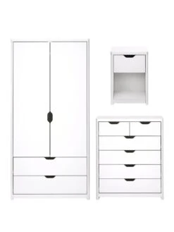 Very Home Aspen 3 Piece Package - 2 Door, 2 Drawer Wardrobe, 4 + 2 Chest And Bedside Table - White Oak Effect -FurniHaven Shop PGJU3 SQ2 0000013026 WHITE OAK SLf