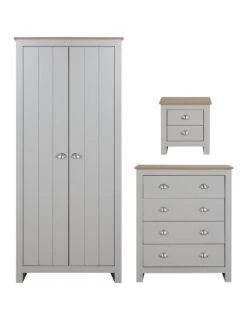 Very Home Atlanta 3 Piece Package - 2 Door Wardrobe, 4 Drawer Chest And 2 Drawer Bedside Chest - Grey/Oak -FurniHaven Shop PH6J4 SQ2 0000013391 LIGHT GREY OAK SLf