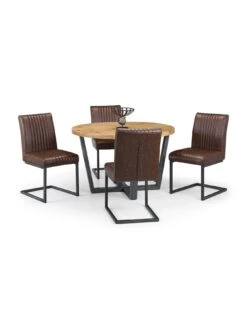 Julian Bowen Brooklyn 120 Cm Solid Oak And Metal Round Dining Table + 4 Brooklyn Chairs -FurniHaven Shop PH7L7 SQ6 0000004181 OAK BLACK SLd2