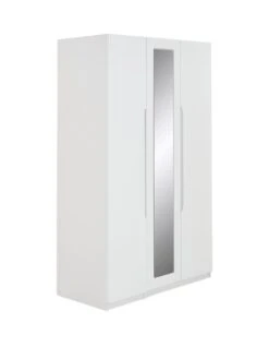 One Call Monaco Part Assembled 4 Piece Gloss Package - 3 Door Mirrored Wardrobe, 5 Drawer Chest And 2 Bedside Chests -FurniHaven Shop PJ94Q SQ3 0000000559 WHITE GLOSS SLa