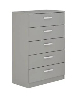 One Call Sanford High Gloss Ready Assembled 3 Piece Package - Chest Of 5 Drawers And 2 Bedside Chests -FurniHaven Shop PJ9A3 SQ3 0000013154 DARK GREY GLOSS SLa