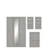 One Call Sanford Part Assembled High Gloss 4 Piece Package - 3 Door Mirrored Wardrobe, Chest Of 5 Drawers And 2 Bedside Chests -FurniHaven Shop PJ9CQ SQ1 0000013154 DARK GREY GLOSS SLf