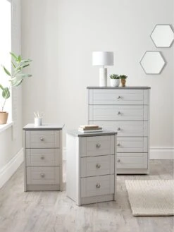 One Call Alderley Ready Assembled 3 Piece Package - Chest Of 5 Drawers And 2 Bedside Chests -FurniHaven Shop PLG4U SQ2 0000000005 GREY RSr