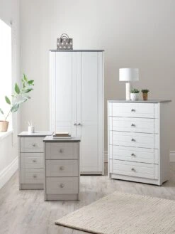 One Call Alderley Ready Assembled 4 Piece Package - 2 Door Wardrobe, Chest Of 5 Drawers And 2 Bedside Chests -FurniHaven Shop PLGC9 SQ2 0000000005 GREY RSr
