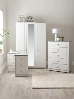 One Call Alderley Part Assembled 4 Piece Package - 3 Door Mirrored Wardrobe, Chest Of 5 Drawers And 2 Bedside Chests -FurniHaven Shop PLGCA SQ2 0000000005 GREY RSr