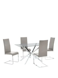 Very Home Chopstick 130 Cm Dining Table + 4 Jet Chairs -FurniHaven Shop PLLKP SQ2 0000013305 CLEAR GREY RSr