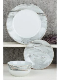 WATERSIDE Marble And Gold 12-Piece Dinner Set -FurniHaven Shop Q4VNF SQ2 0000001113 MARBLE SLd