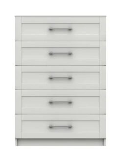 One Call Regal Ready Assembled 3 Piece Package - 5 Drawer Chest And Set Of 2 Bedside Chests -FurniHaven Shop Q9PLM SQ5 0000000559 WHITE GLOSS SLd1