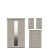 One Call Reid 4 Piece Part Assembled Package - 3 Door Mirrored Wardrobe, 5 Drawer Chest And 2 Bedside Cabinets -FurniHaven Shop Q9QYF SQ1 0000000179 TAUPE SLf