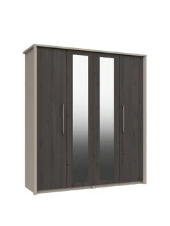 One Call Smyth Part Assembled 4 Door Mirrored Wardrobe -FurniHaven Shop Q9V6L SQ3 0000014757 DARK GREY TAUPE SLa